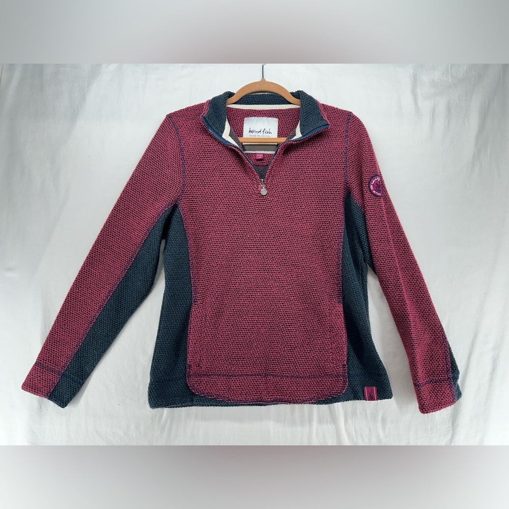 Women’s Textured Quarter Zip Pullover by Weird Fish Size 12 Burgundy & Navy